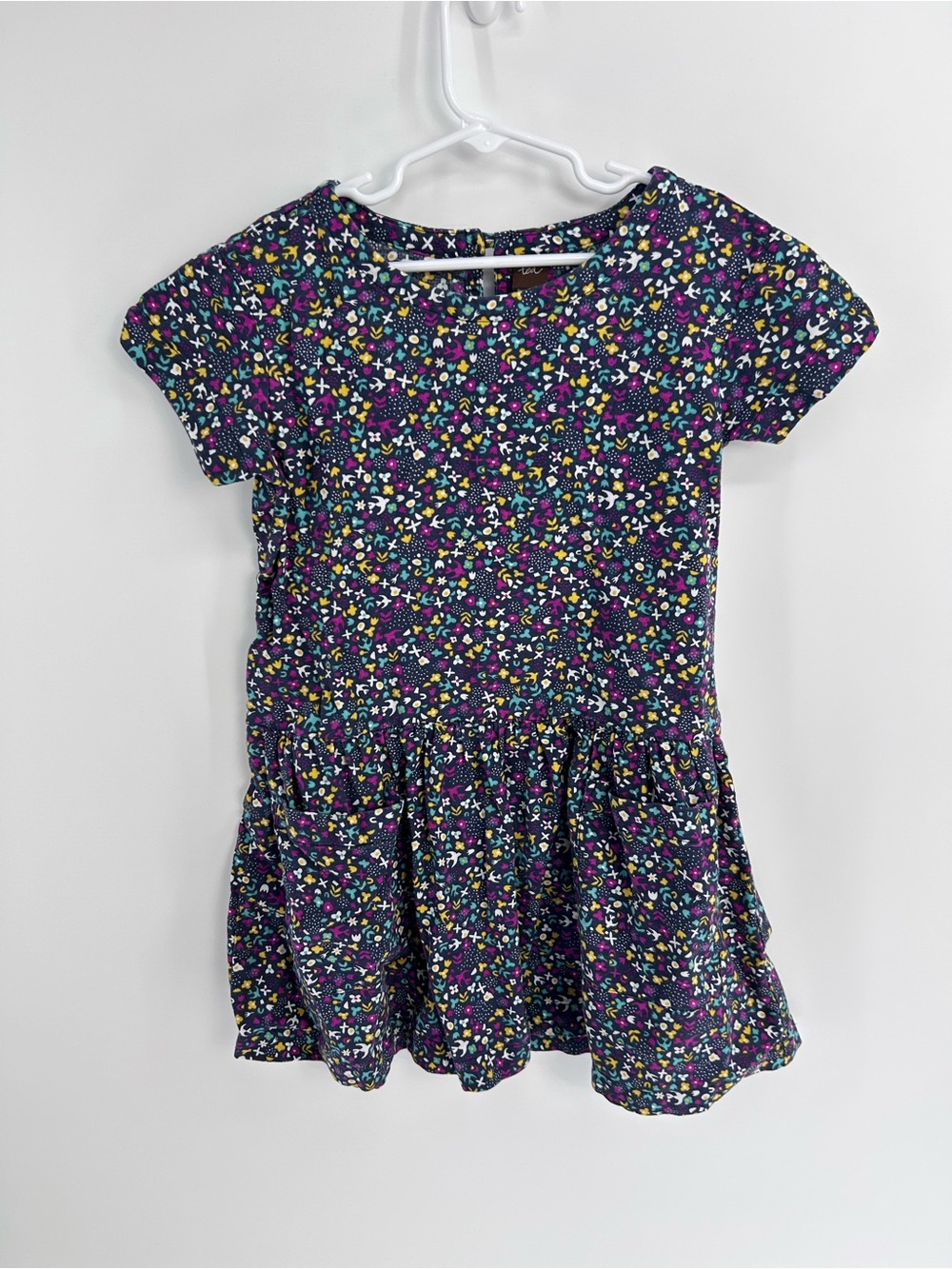 Tea Collection Girls Navy Floral Botanical Short Sleeve‎ Cotton Dress - Size 7